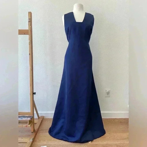 Vintage Victor Costa Navy Blue Ballgown Dress Iridescent Fit n Flare Size XL - Picture 1 of 10